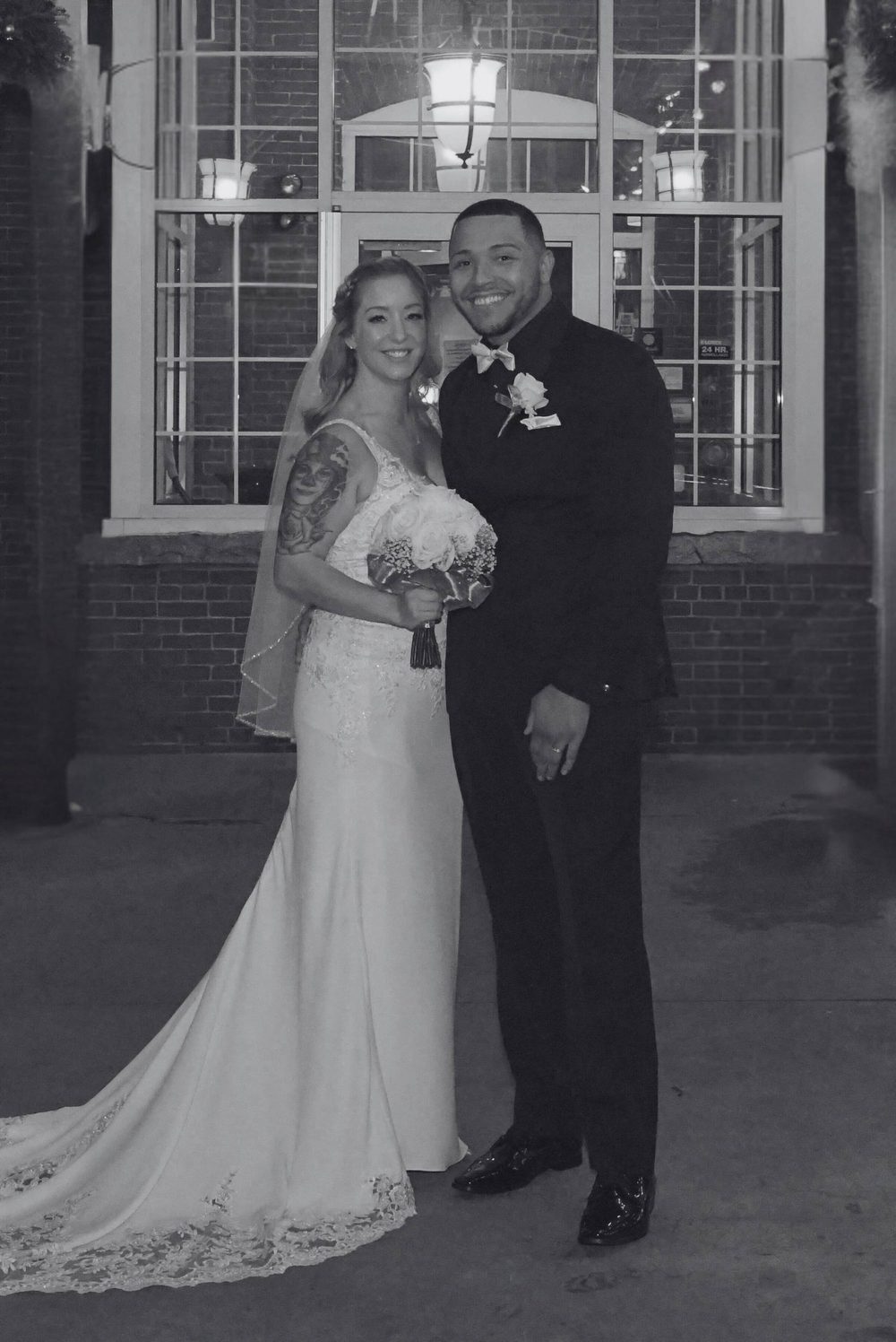 Jenniffer and Stephen on their wedding day in Manchester, New Hampshire