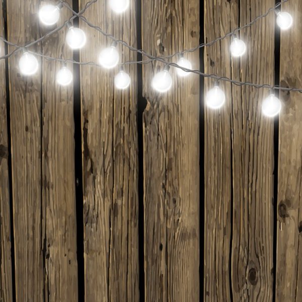 Dark wood plank backdrop with string lights