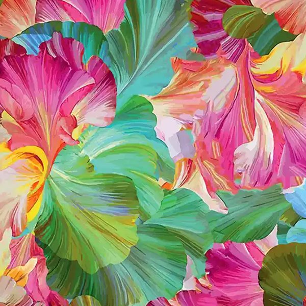 Painted tropical floral backdrop in pink, coral, and turquoise