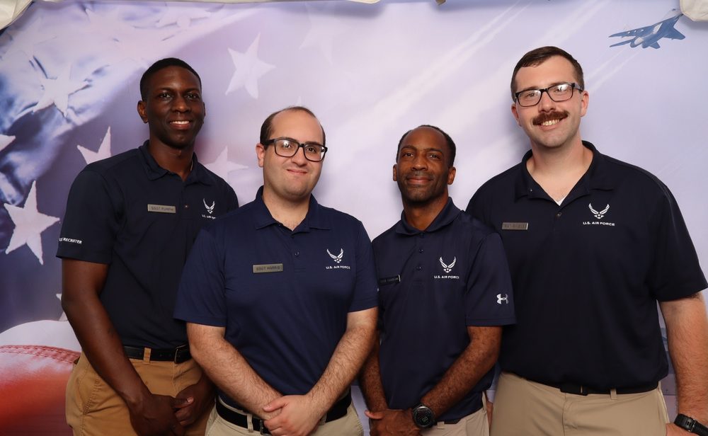 Air Force recruiters at the custom-branded photo booth at the Newport News Shipbuilding Cook Out 400 at Richmond Raceway in Richmond